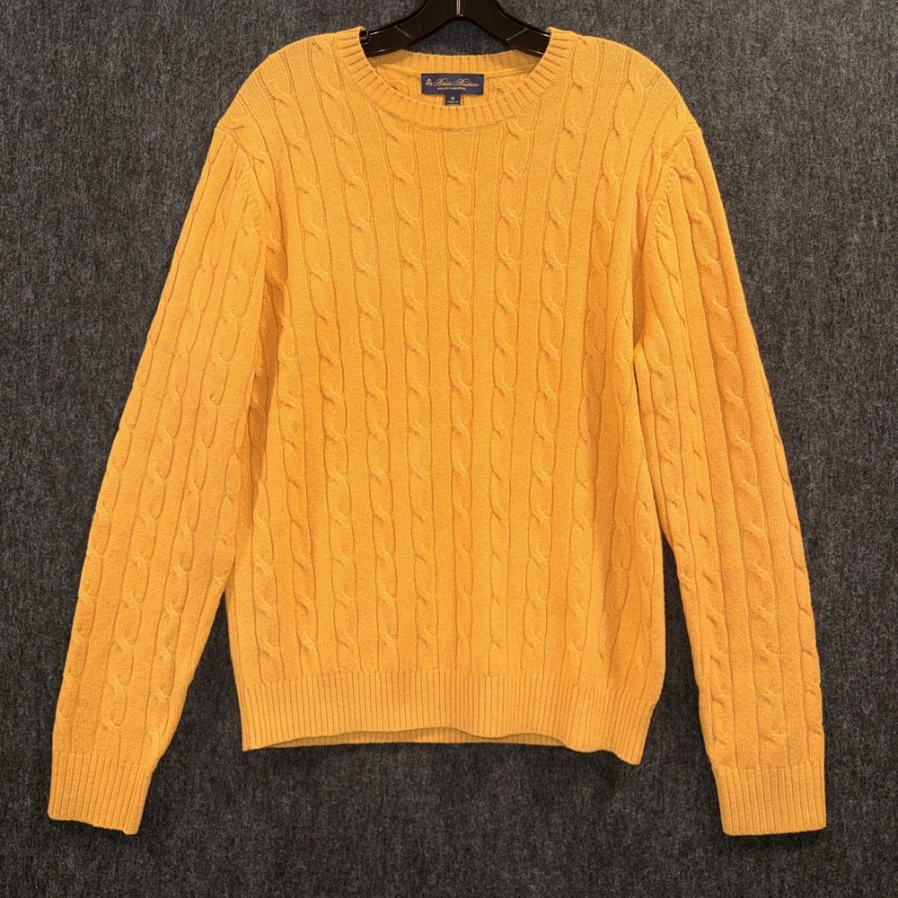 Brooks Brothers Sweater Mens Medium English Lambswool‎ Cable-Knit Yellow Preppy